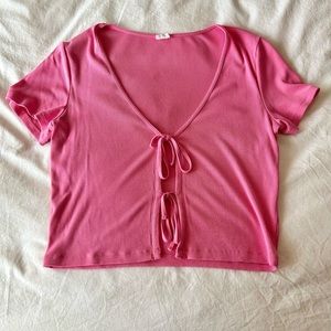 Pink T-Shirt Tie Front Top